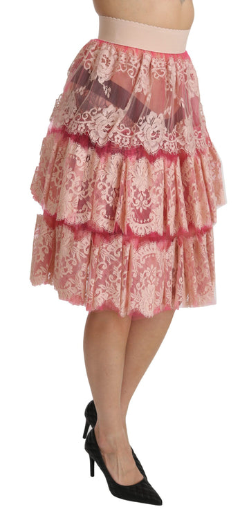 Dolce & Gabbana Elegant Pink Lace High-Waist Skirt