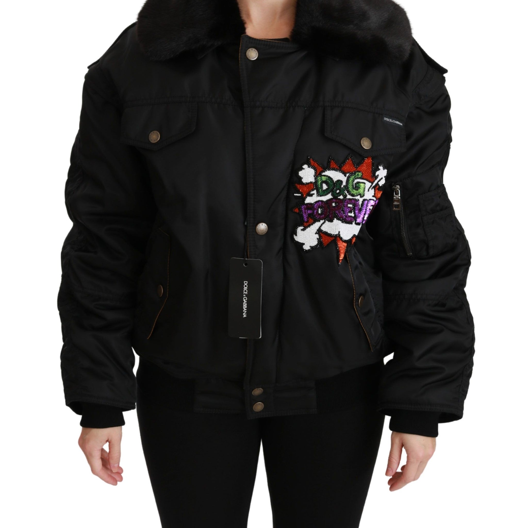 Dolce & Gabbana Elegant Black Bomber Jacket with Detachable Features