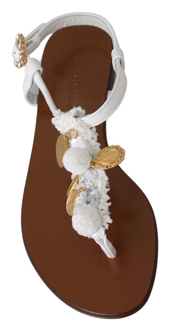 Dolce & Gabbana Pom Pom Flip Flop Ankle Strap Flats