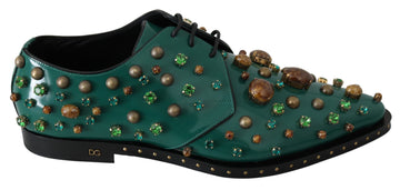 Dolce & Gabbana Emerald Leather Dress Shoes with Crystal Accents