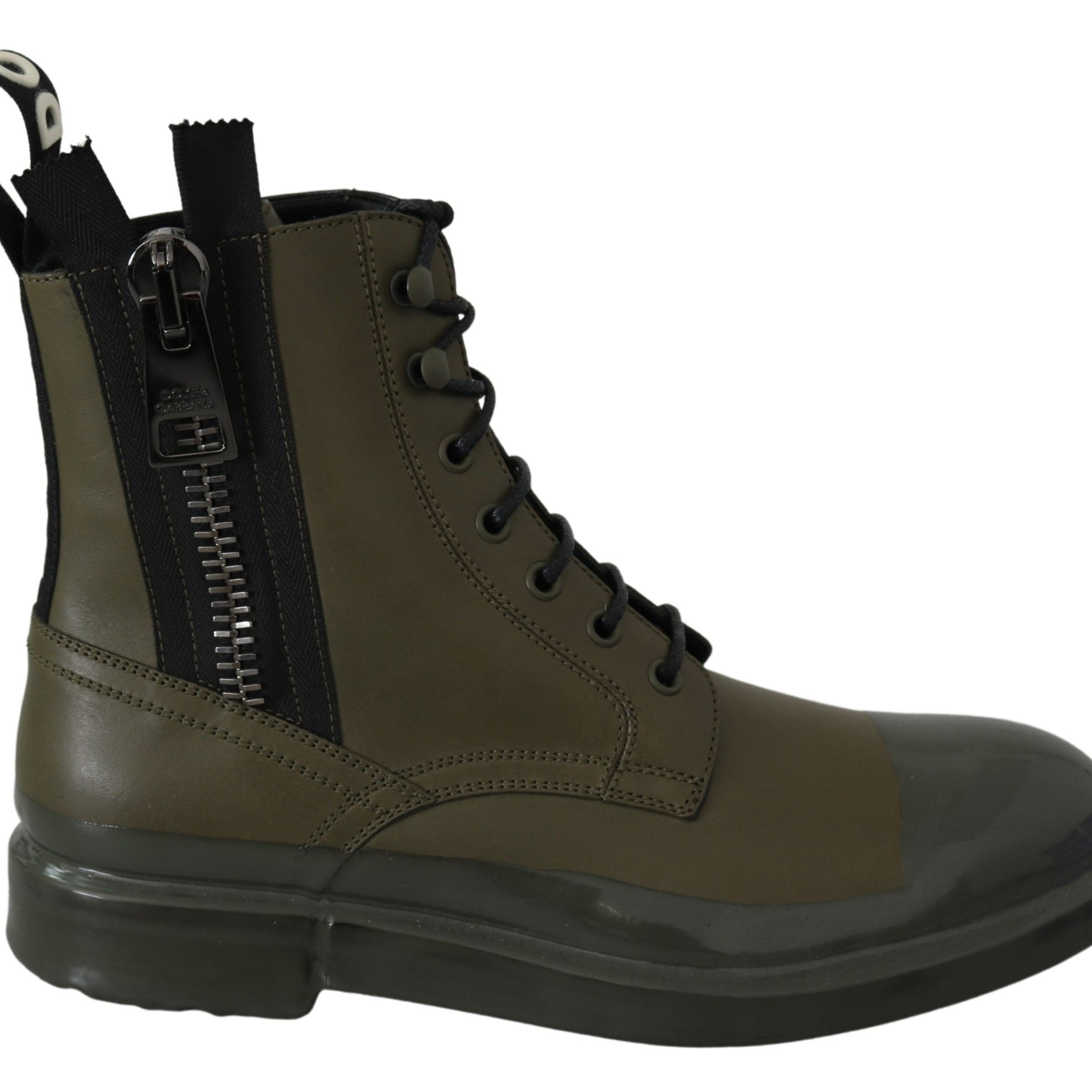 Dolce & Gabbana Chic Military Green Leather Ankle Boots