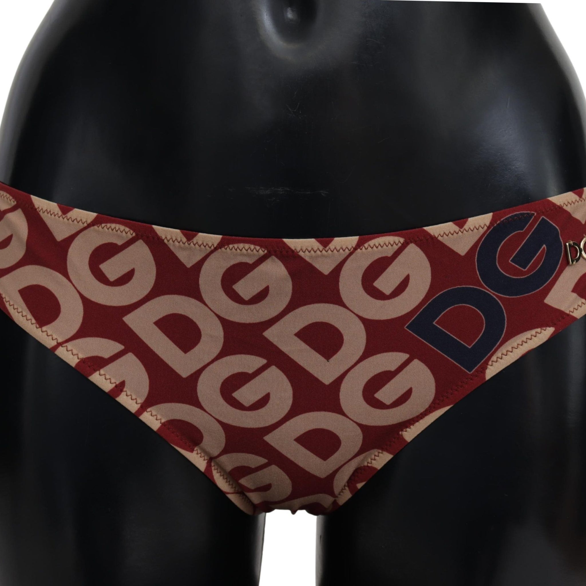 Dolce & Gabbana Chic Maroon Beige Logo Print Bikini Bottom