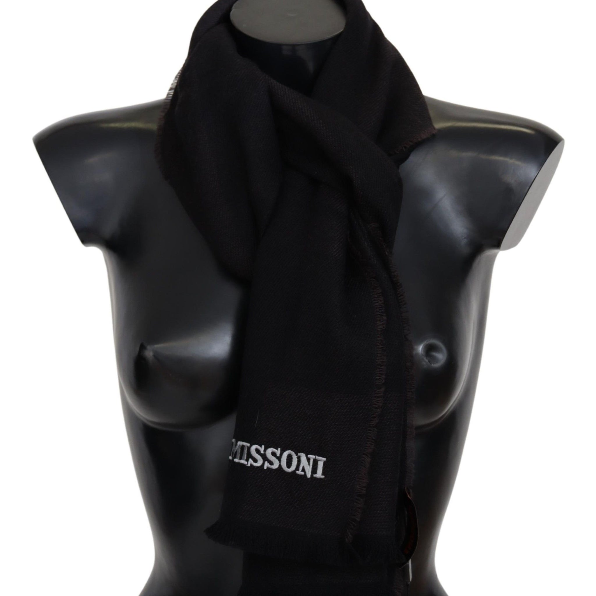 Missoni Elegant Black Wool Scarf with Logo Embroidery