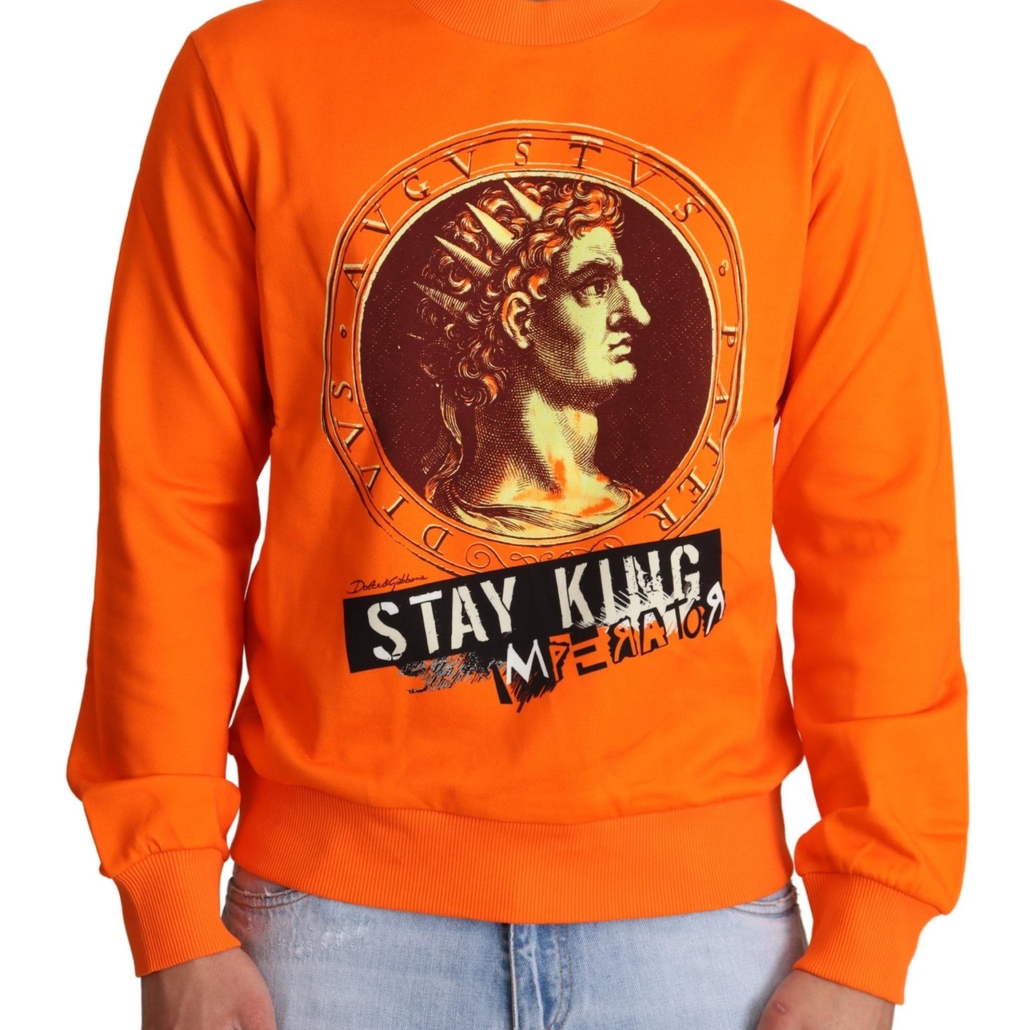 Dolce & Gabbana Regal Crewneck Cotton Sweater in Orange