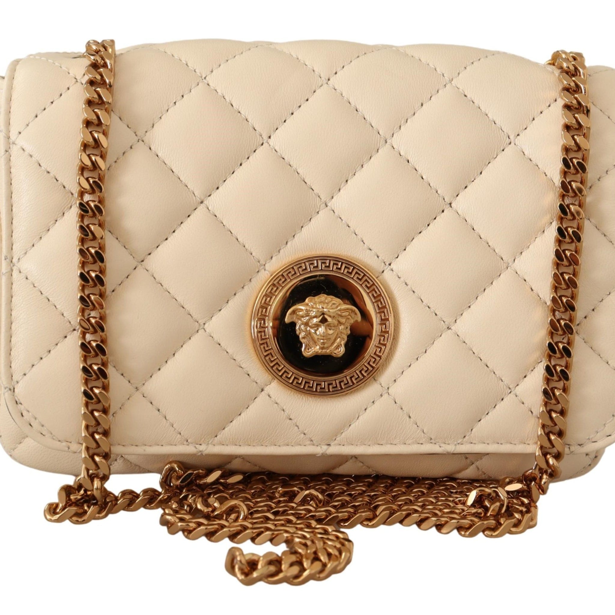 Versace Chic Nappa Leather Crossbody in Purity White