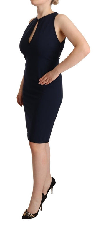 John Galliano Sleeveless Navy Knee-Length Sheath Dress