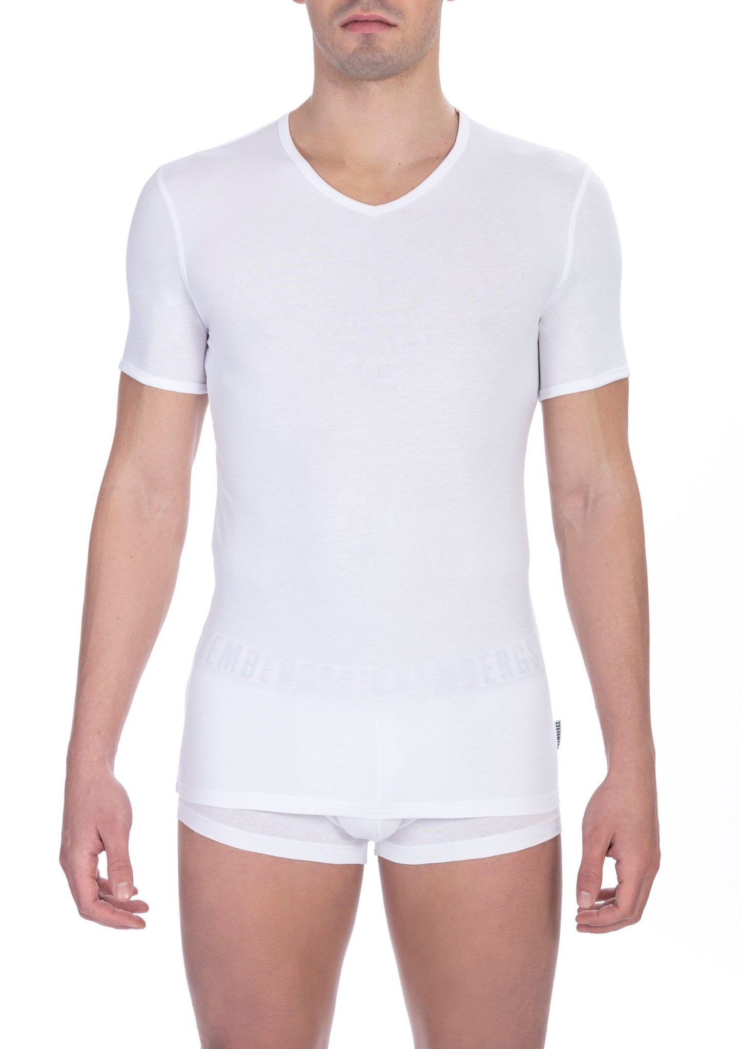 Bikkembergs White Cotton Men V-Neck T-Shirt