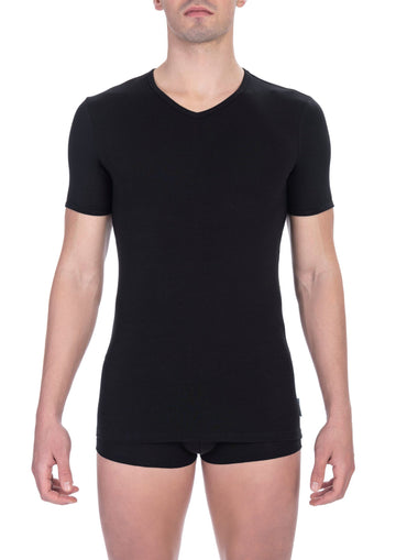 Bikkembergs Black Cotton Men V-Neck T-Shirt