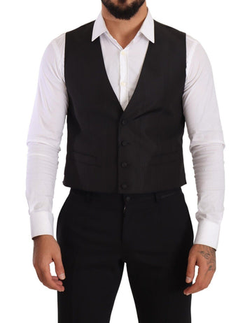 Dolce & Gabbana Elegant Gray Silk Dress Vest