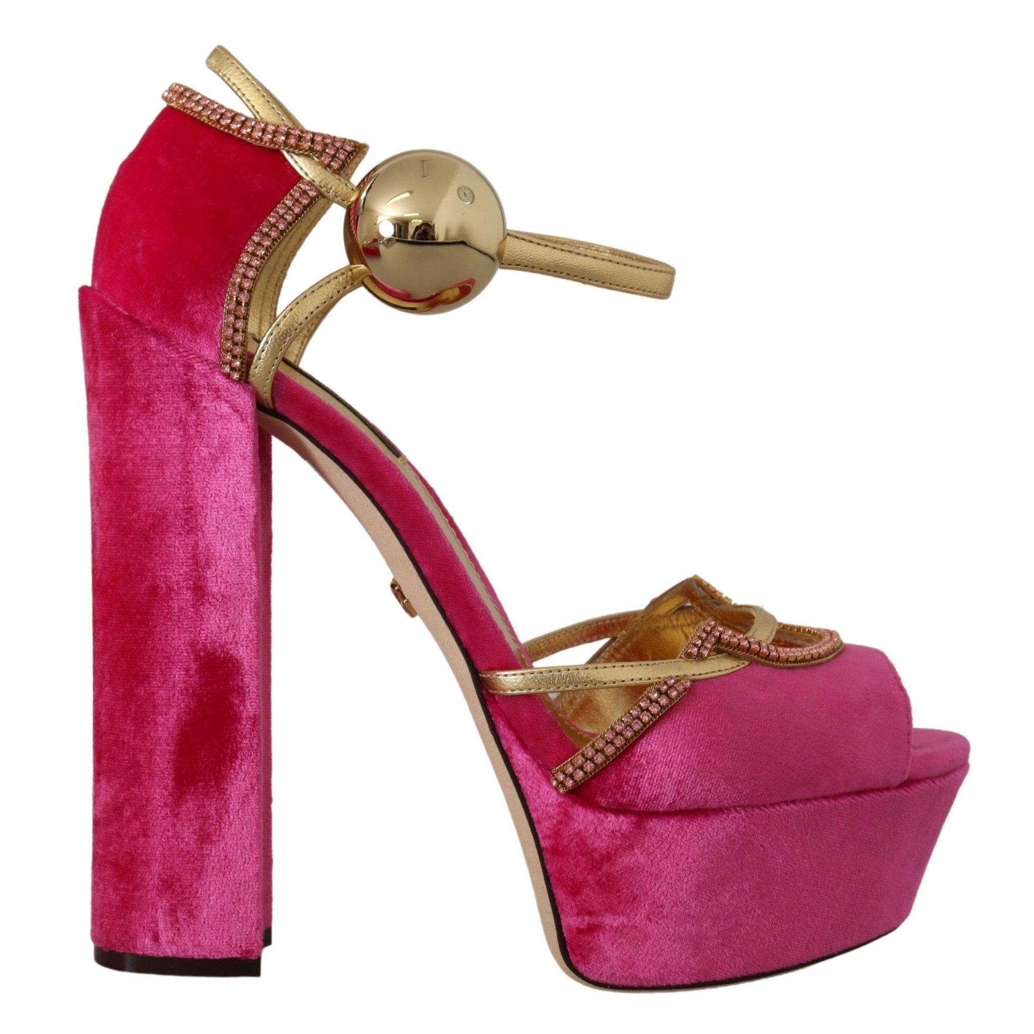 Dolce & Gabbana Ethereal Pink Velvet Crystal Sandals