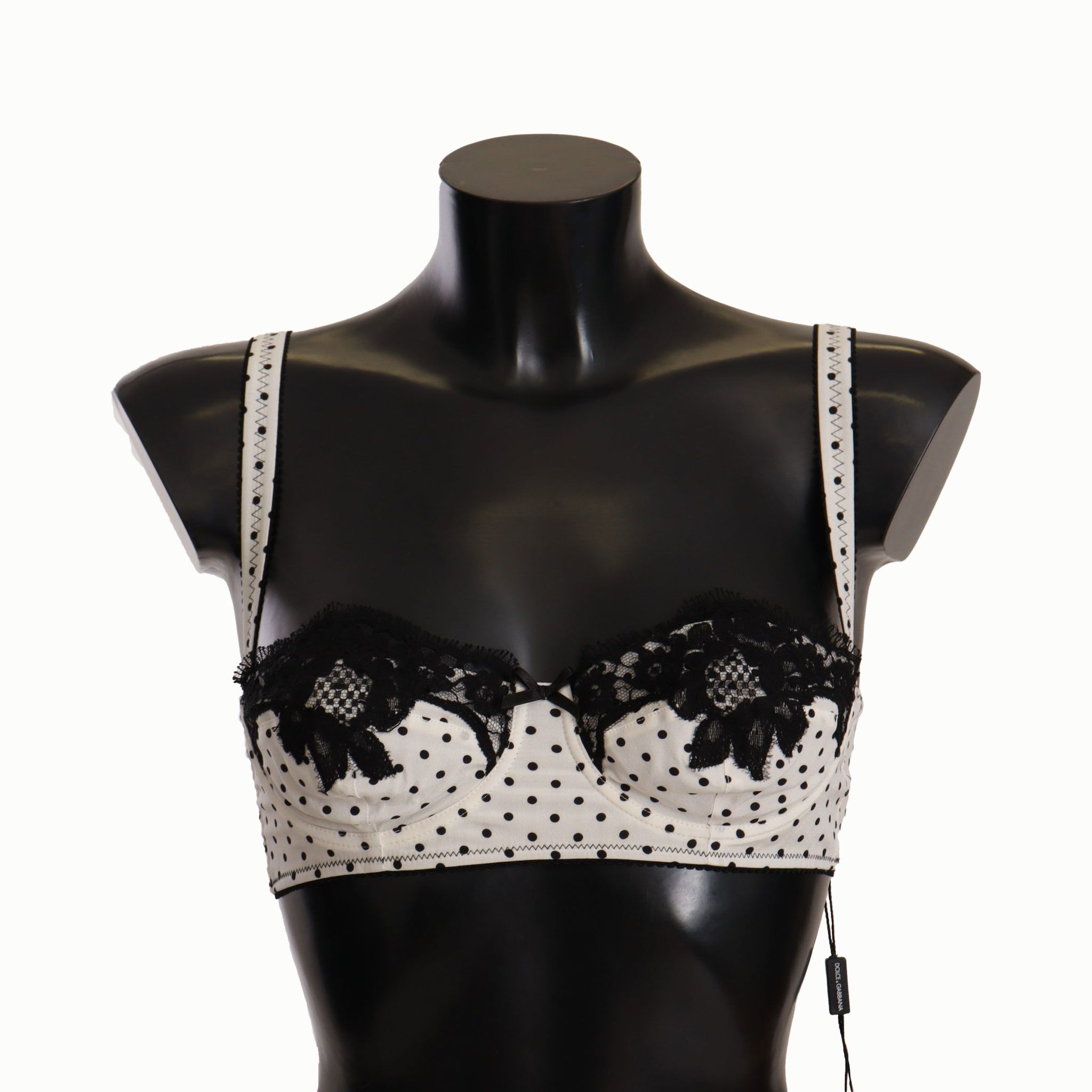 Dolce & Gabbana Elegant White Lace & Polka Dot Silk Bra