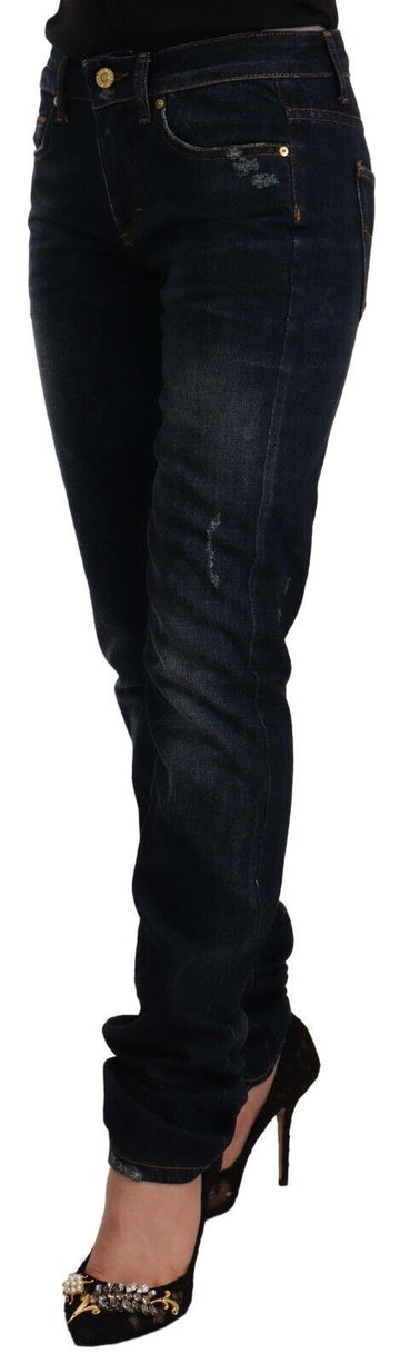 GF Ferre Chic Mid-Waist Skinny Jeans in Dark Blue Wash