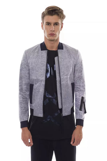 Nicolo Tonetto Sleek Gray Bomber Jacket with Emblem Accent