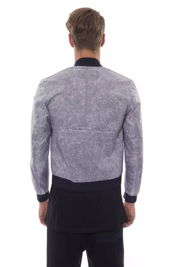 Nicolo Tonetto Sleek Gray Bomber Jacket with Emblem Accent