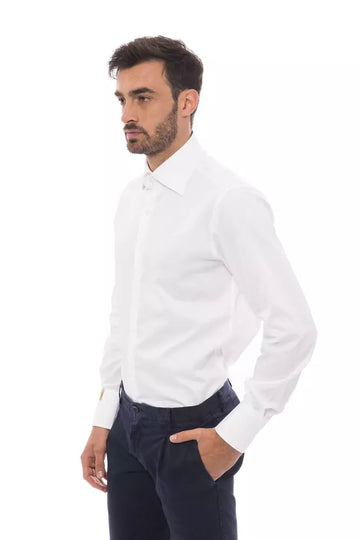 Billionaire Italian Couture Elegant Monogrammed White Cotton Shirt