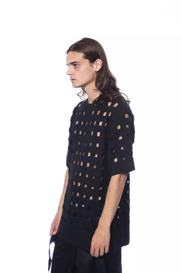 Nicolo Tonetto Sleek Black Perforated Cotton Tee