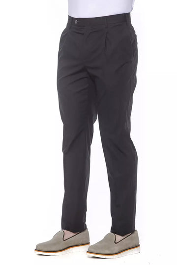 PT Torino Elegant Pleated Black Cotton Trousers