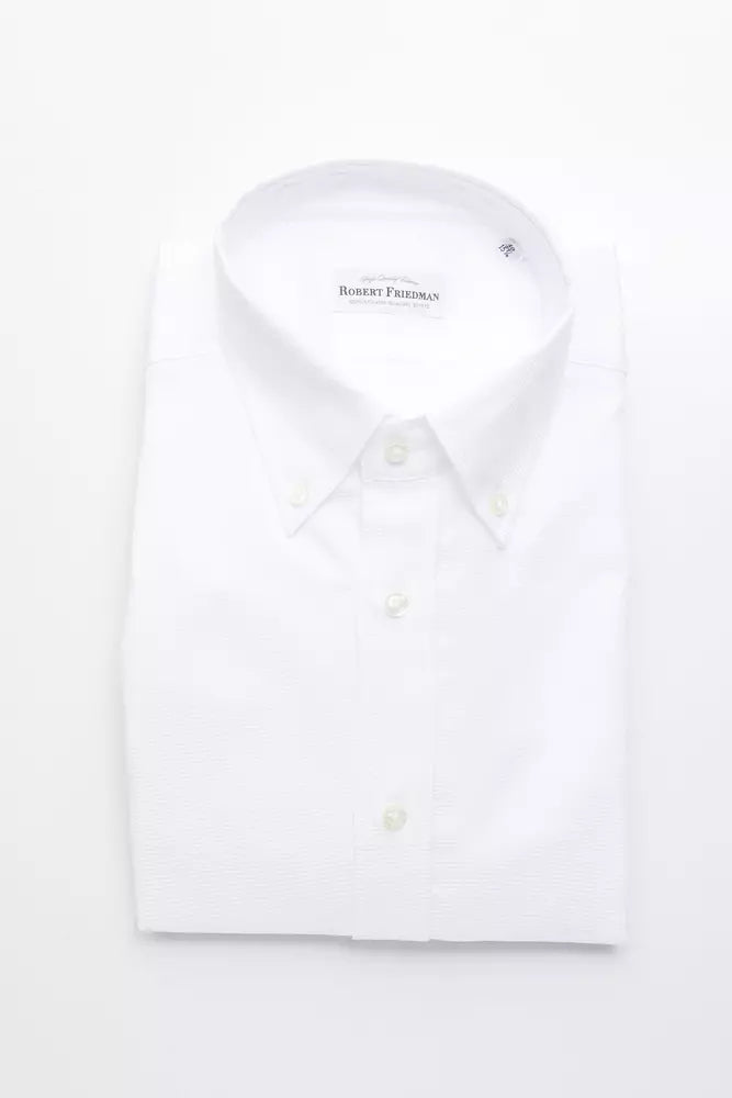 Robert Friedman Elegant White Cotton Button-Down Shirt