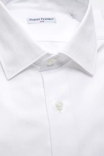 Robert Friedman Elegant White Cotton Slim Collar Shirt