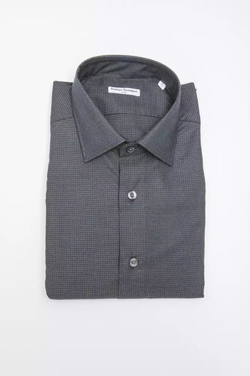 Robert Friedman Sleek Black Cotton Blend Slim Collar Shirt