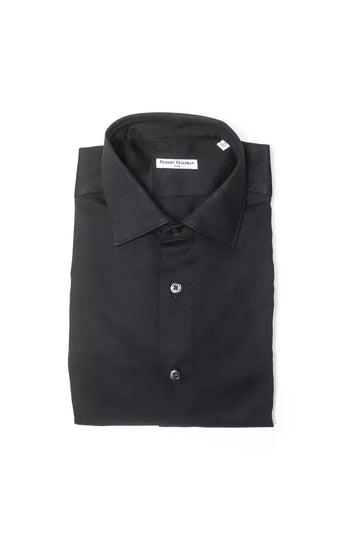 Robert Friedman Elegant Black Cotton Slim Collar Shirt