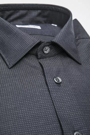 Robert Friedman Sleek Black Cotton Blend Slim Collar Shirt