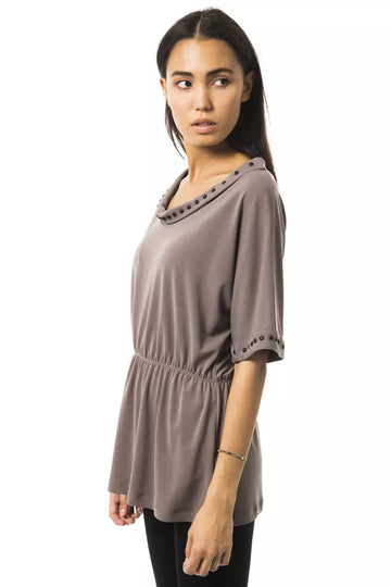 BYBLOS Elegant Gray Open Round Neck Tee