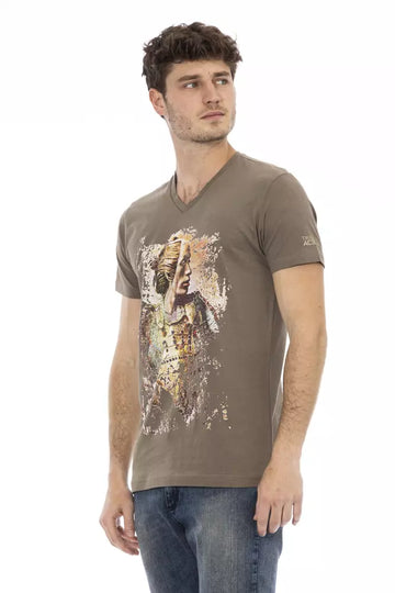 Trussardi Action Brown Cotton Men V-Neck T-Shirt