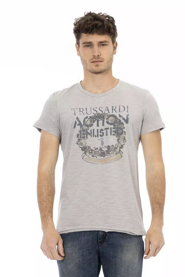 Trussardi Action Elegant Gray Short Sleeve T-Shirt with Print