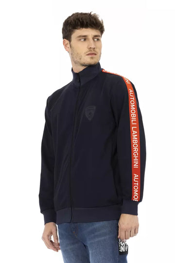 Automobili Lamborghini Blue Polyester Men Sweater with Zip and Side Pockets