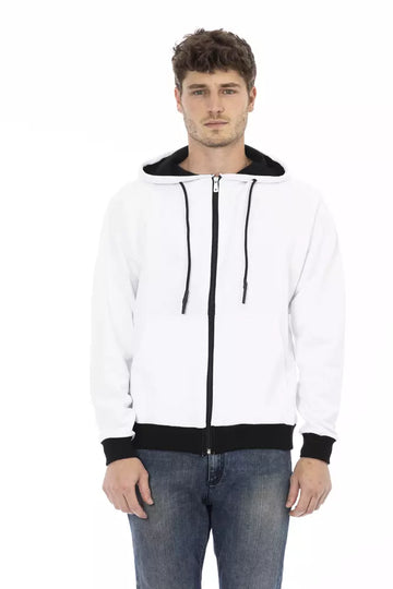 Baldinini Trend Elegant White Cotton Hoodie with Zip Closure