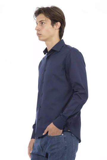 Baldinini Trend Elegant Slim Fit Blue Cotton Shirt