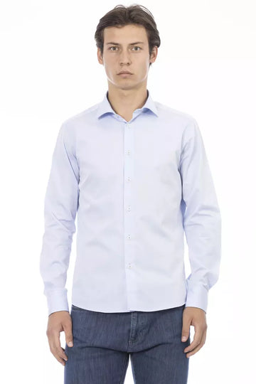 Baldinini Trend Elegant Slim Fit Light Blue Cotton Shirt