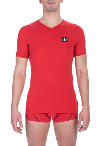 Bikkembergs Sleek V-Neck Bicolor Cotton Tee