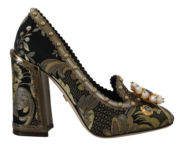 Dolce & Gabbana Golden Jacquard Brocade Square Toe Pumps