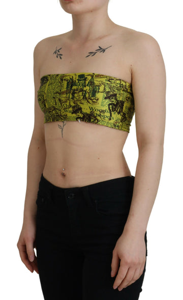 John Galliano Chic Yellow Graphic Cropped Top