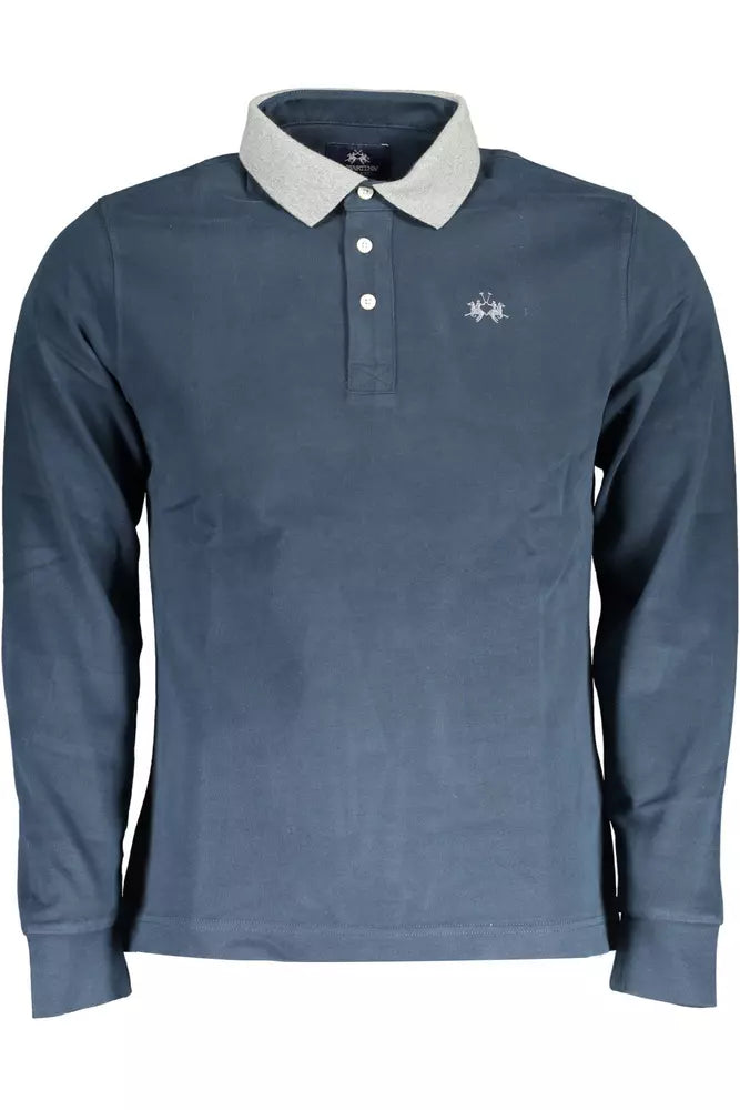 La Martina Blue Cotton Men Polo Shirt