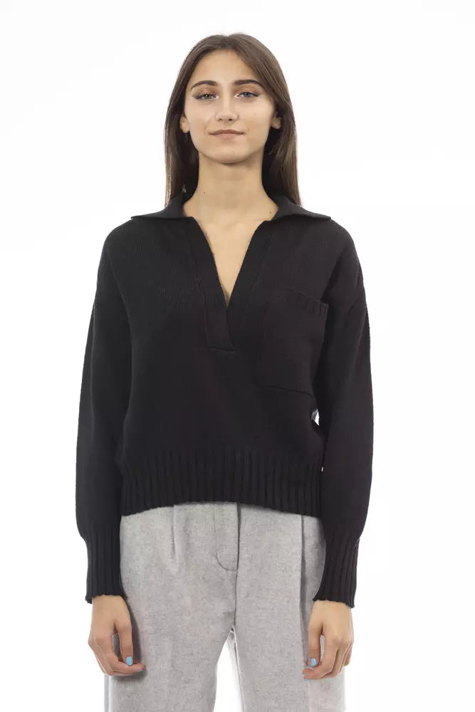 Alpha Studio Black Wool Women Sweater