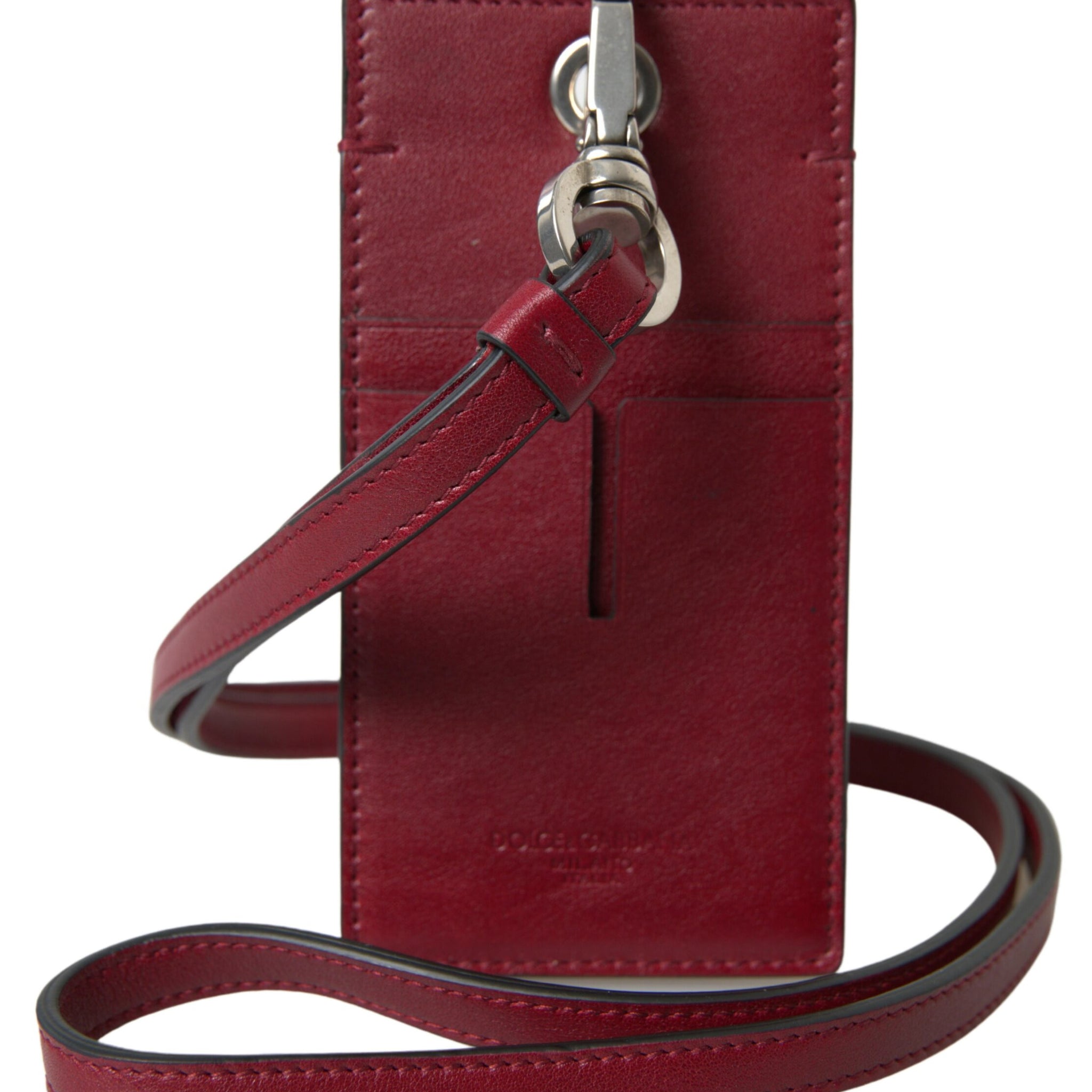 Dolce & Gabbana Elegant Red Leather Cardholder with Lanyard