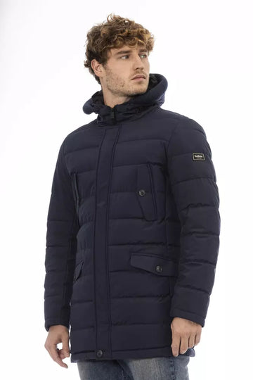 Baldinini Trend Elegant Blue Hooded Jacket with Monogram Detail