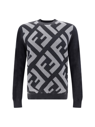 Fendi Chic Grey Wool Iconic Logo Sweater