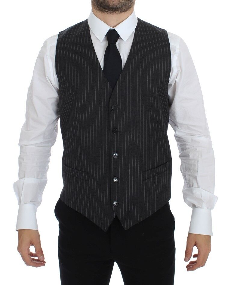 Dolce & Gabbana Elegant Gray Striped Wool Dress Vest