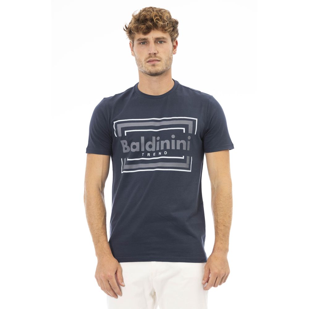 Baldinini Trend Elegant Blue Cotton Tee with Chic Front Print