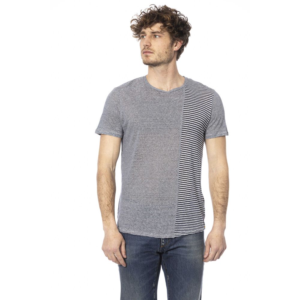 Distretto12 Ocean Blue Linen-Blend Crew Neck Tee