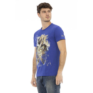 Trussardi Action Sleek Blue Cotton Tee with Unique Front Print