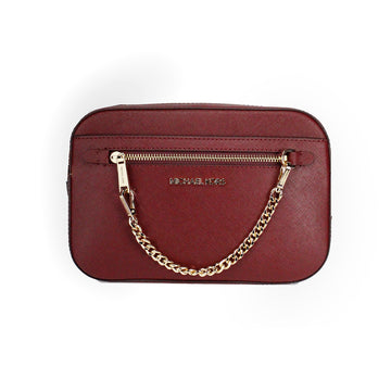 Michael Kors Jet Set East West Large Dark Cherry Leather Zip Chain Crossbody Bag