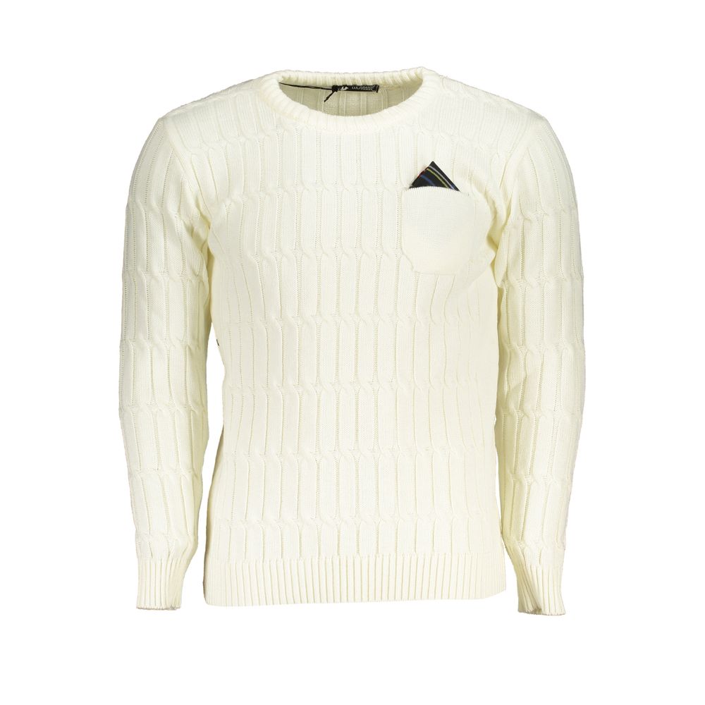 U.S. Grand Polo Elegant Twisted Crew Neck Sweater in White