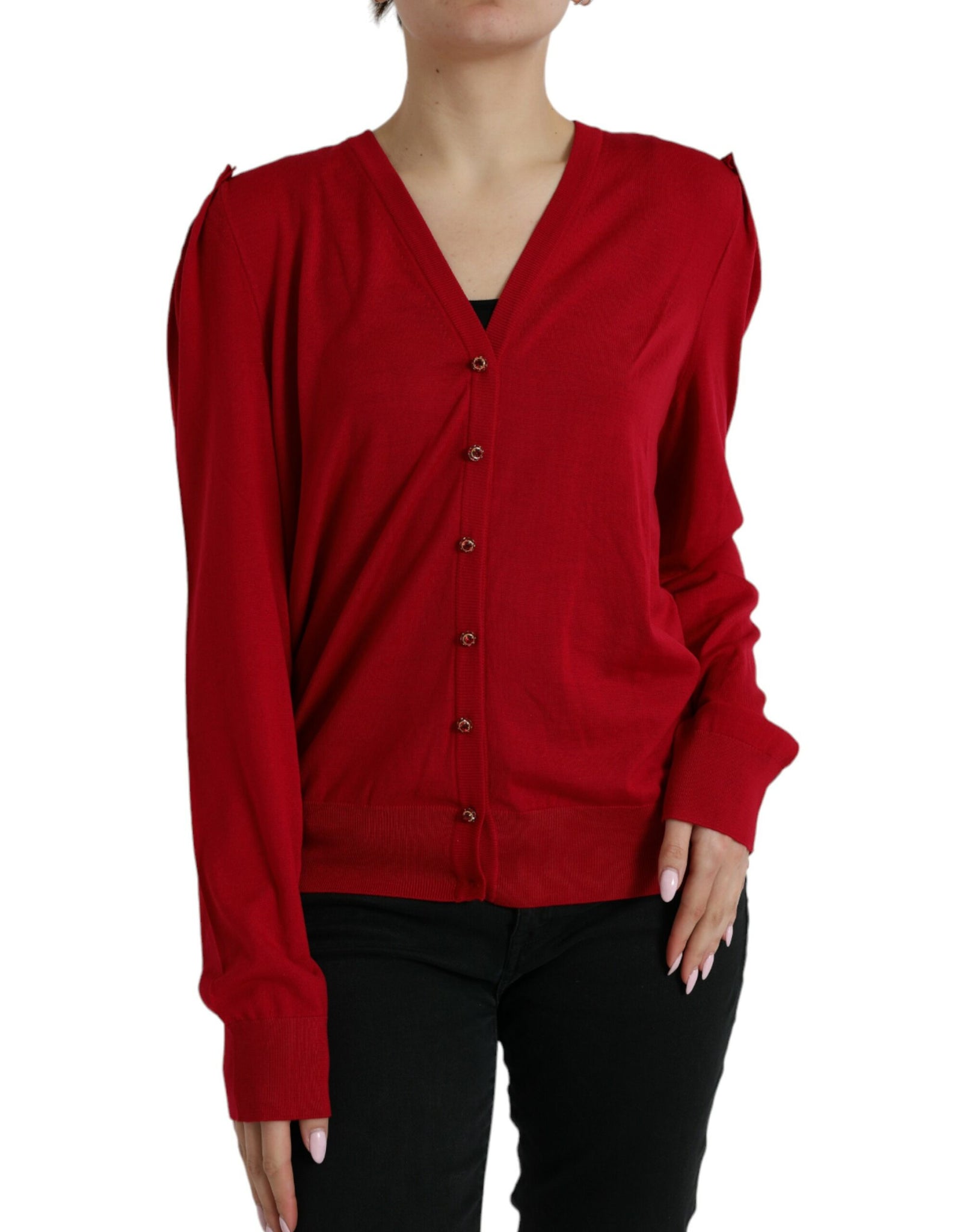 Dolce & Gabbana Elegant Red V-Neck Wool Cardigan