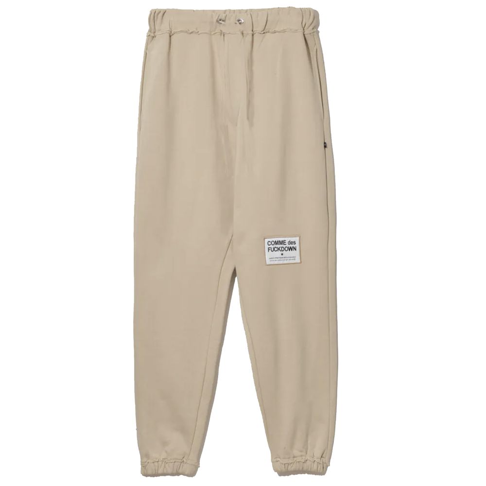 Comme Des Fuckdown Chic Beige Cotton Sweatpants with Frayed Details