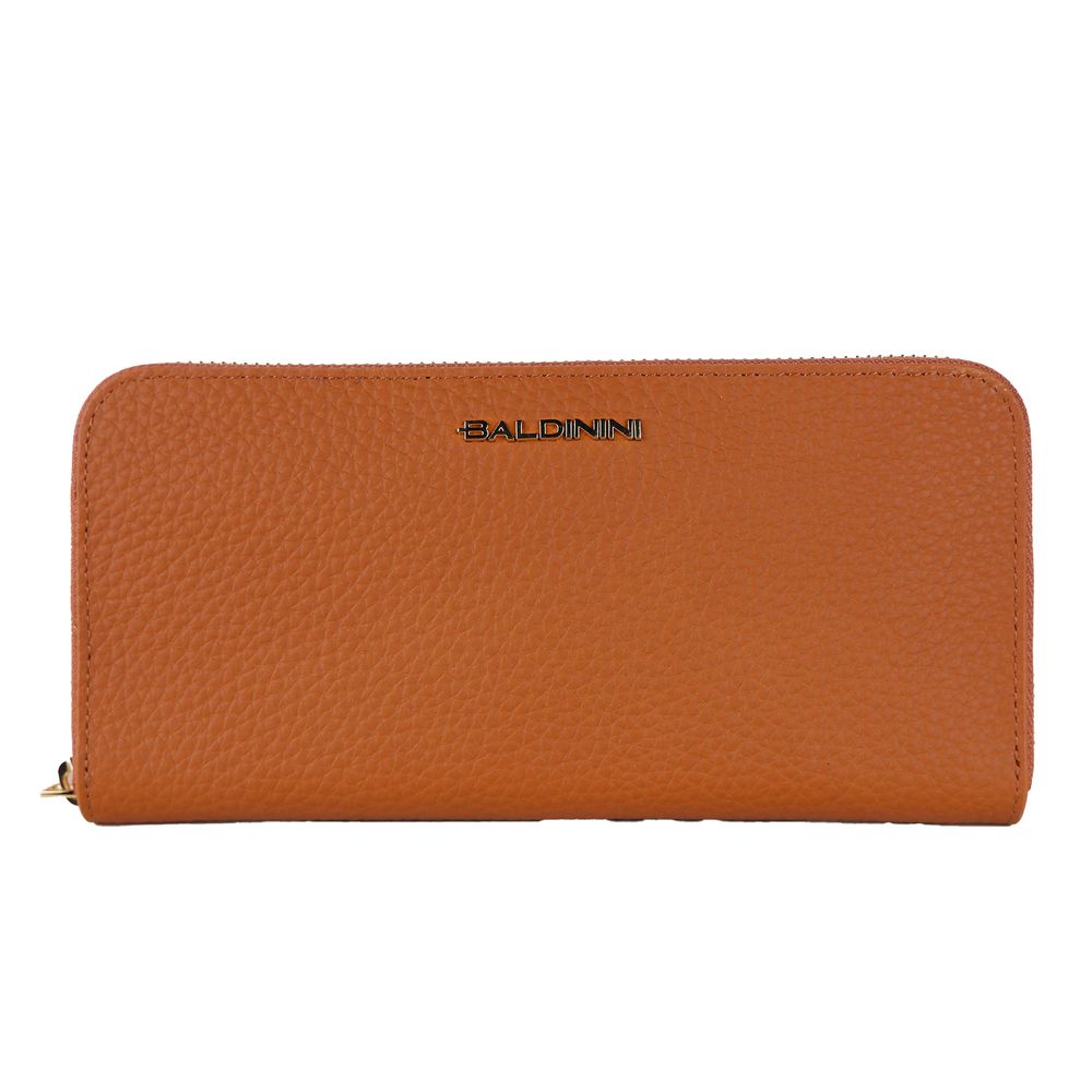 Baldinini Trend Elegant Orange Leather Wallet with Zipper